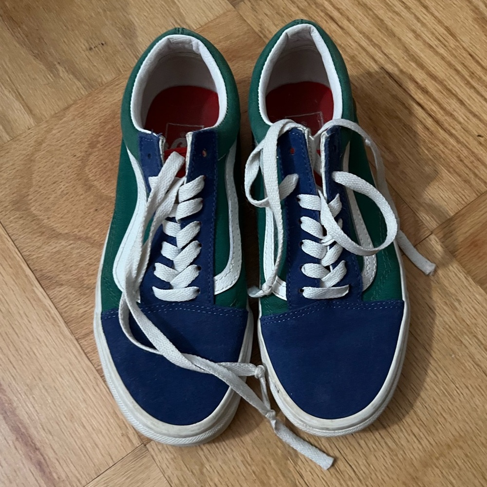 Vans Colorblock Blue, Green, and Yellow Canvas Shoes